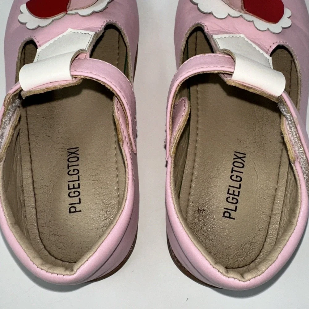 PLGELGTOXI Toddler Girls‎ Pink Leather Heart T-Strap Mary Jane Shoes - Size 12
